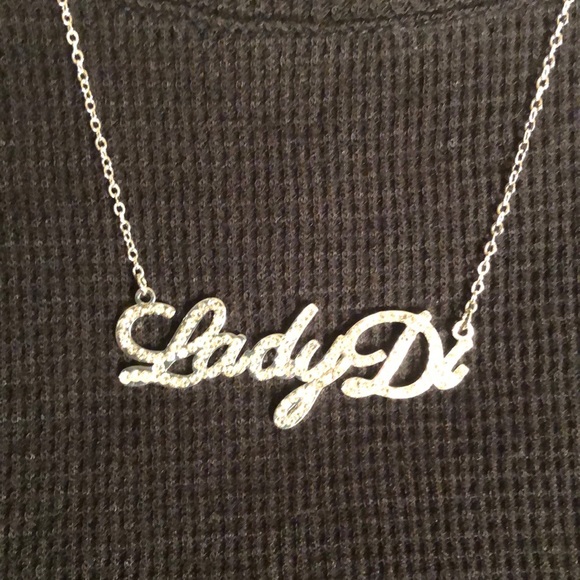 LADY DI Diamond Name Plate Silver Necklace - Picture 3 of 11